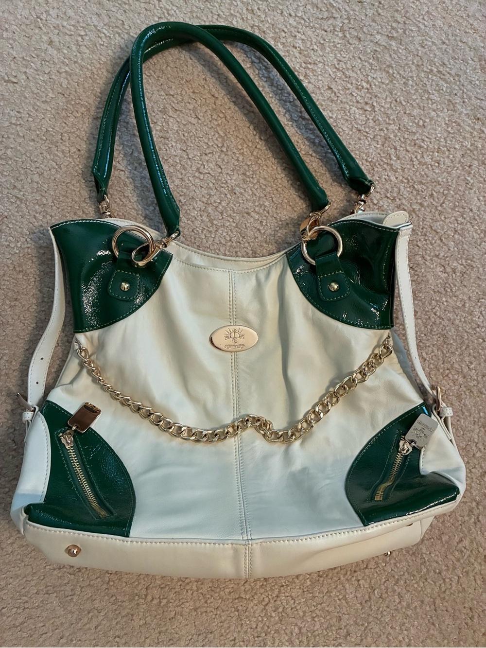 Christine Price vintage leather handbag. Gold trim. Great condition.